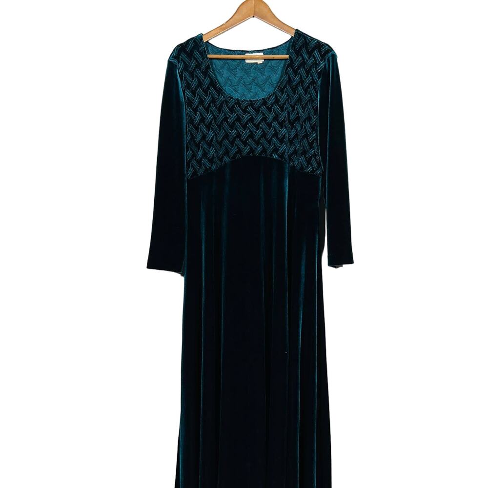 Coldwater Creek Velvet Midi Dress Modest Jewel Green Long Sleeve Holiday - PL